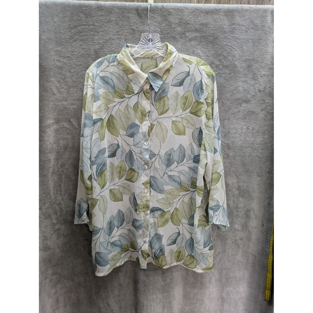 Womens Button Up XL/XXL Sheer Botanical‎ Fairy Feminine